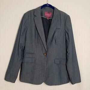 Savile Row Co. Blazer Womens Large Blue Jacket Chambray Cotton Single Breasted